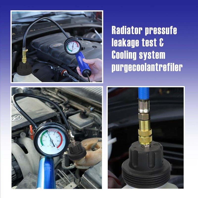Gnhydxfe 18pcs Universal Radiator Pressure Tester Kit, Coolant Vacuum Refill kit，Coolant Pressure Tester Kit with Manual Pump and Color-Coded Test Caps (Blue) - Image 5